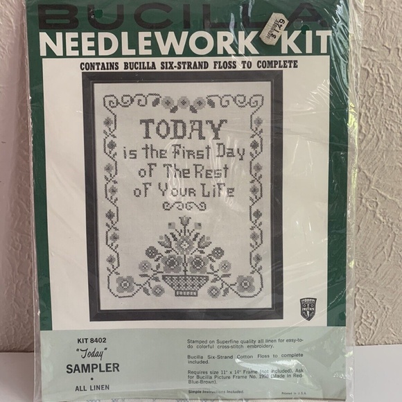 Bucilla Needlework Cross Stitch Sampler Today Is The First Day Linen Kit - Picture 1 of 4